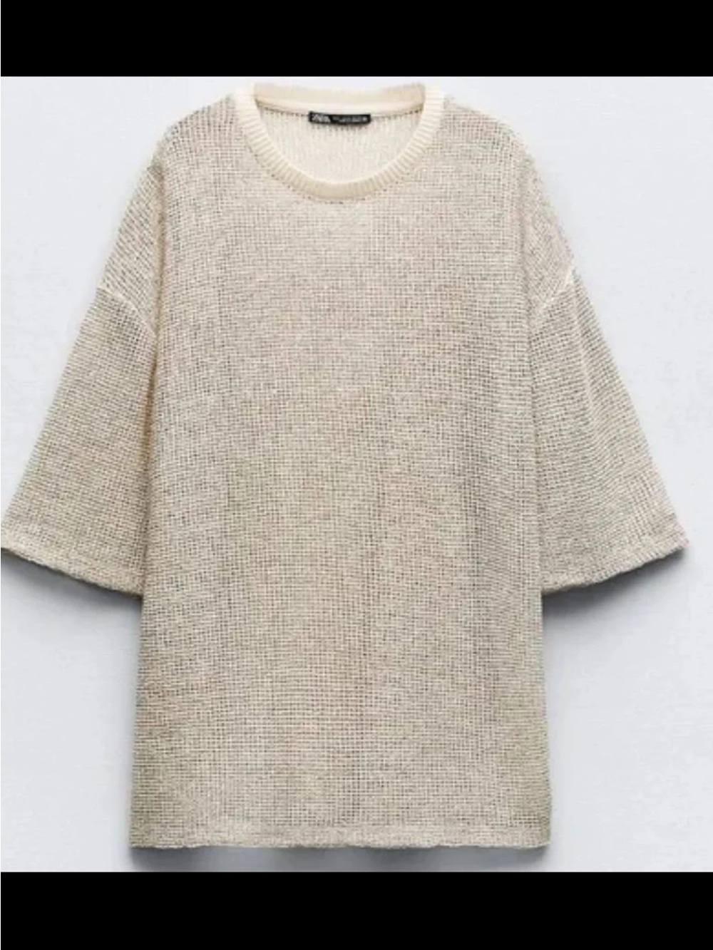Zara Gold & Cream Open-Weave Crew Neck Sweater